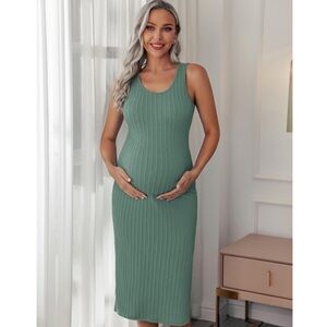 NWT Ekouaer Maternity Rib Knit Side Slit Bodycon Dress Mint Green size S